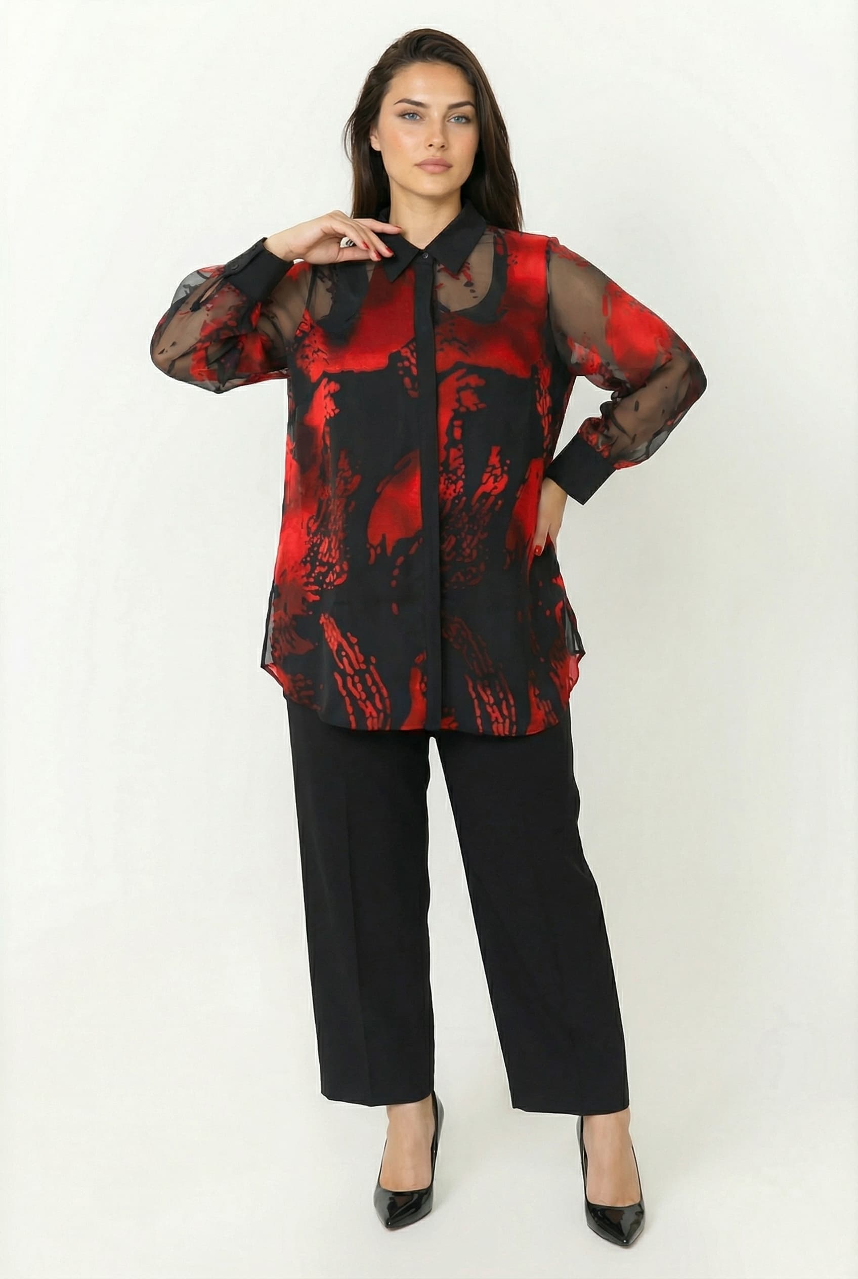 Chemise  en devore velours avec son debardeur-duo elegance