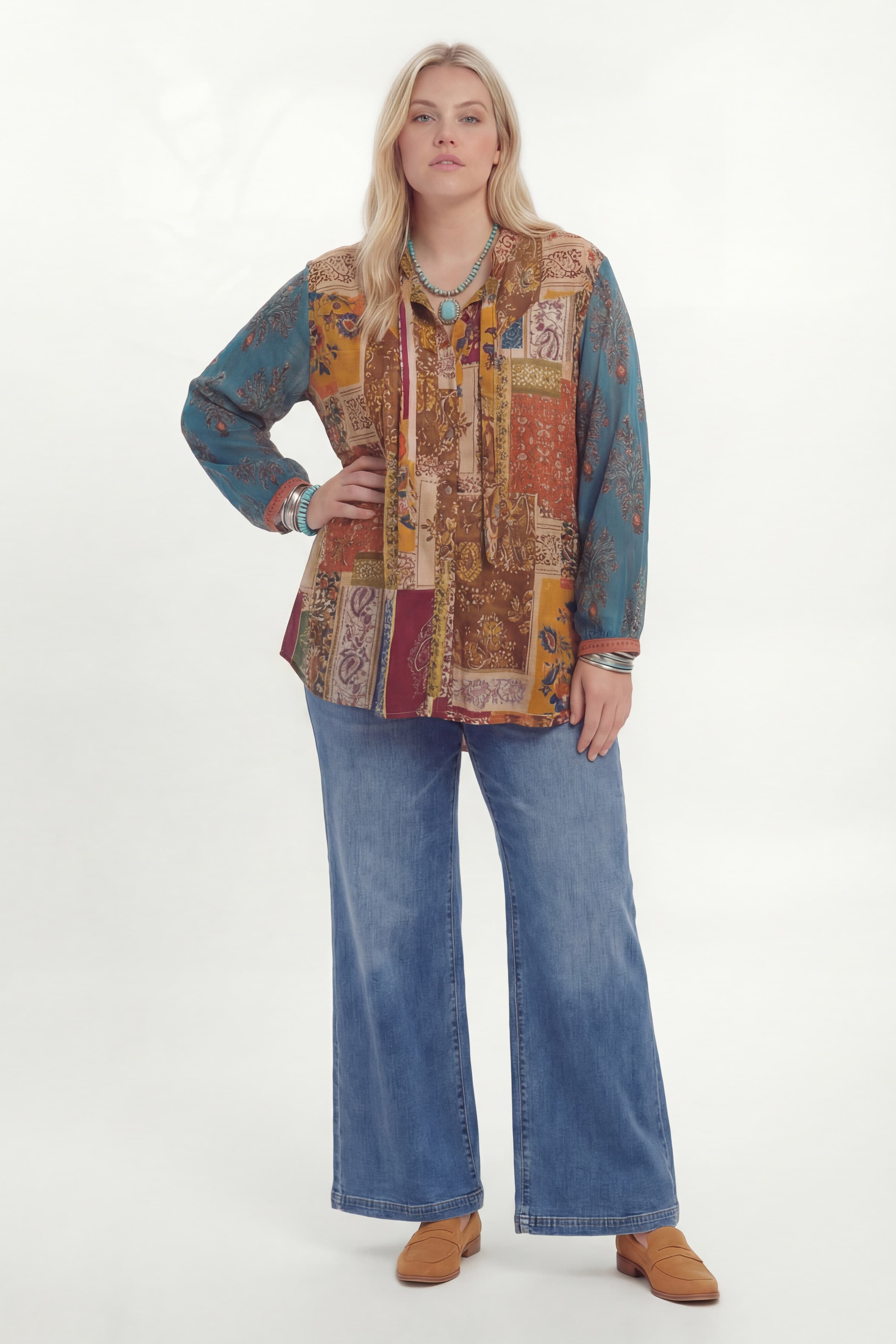 Chemise  patchwork imprimee multicolore -esprit boheme chic