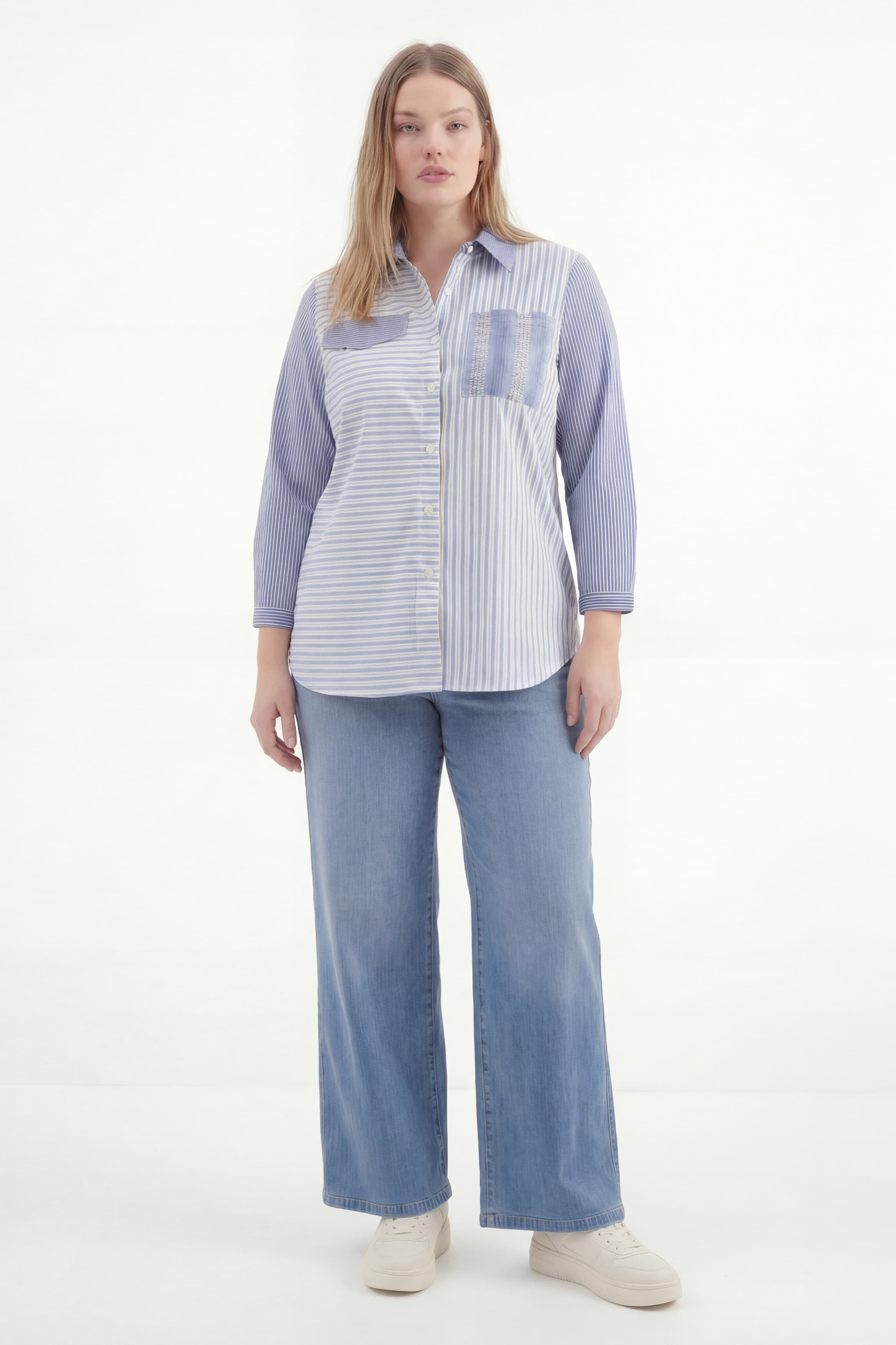Chemise coton multirayures bleu
