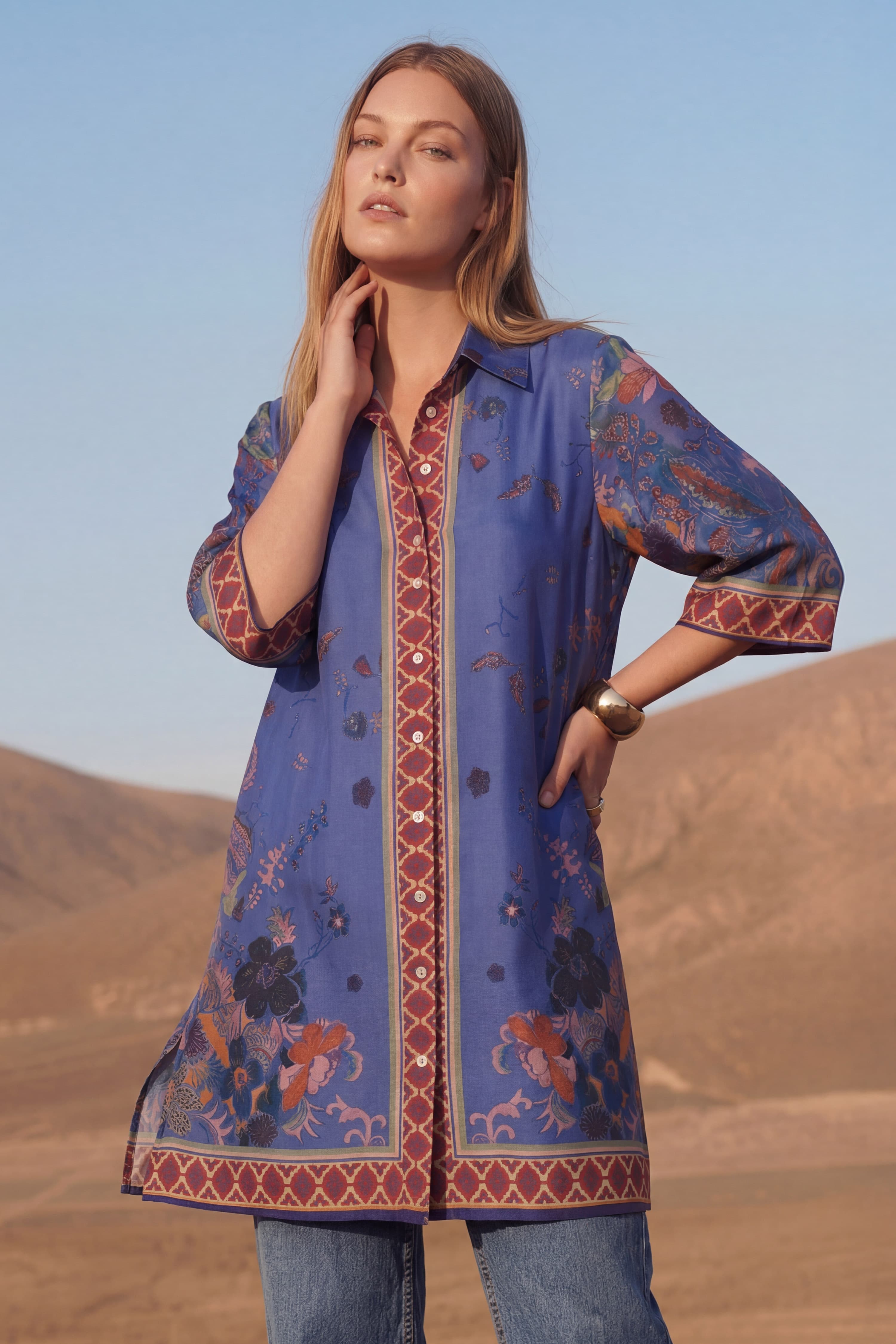 Tunique imprimée motif graphique viscose ultra fluide ceremonie