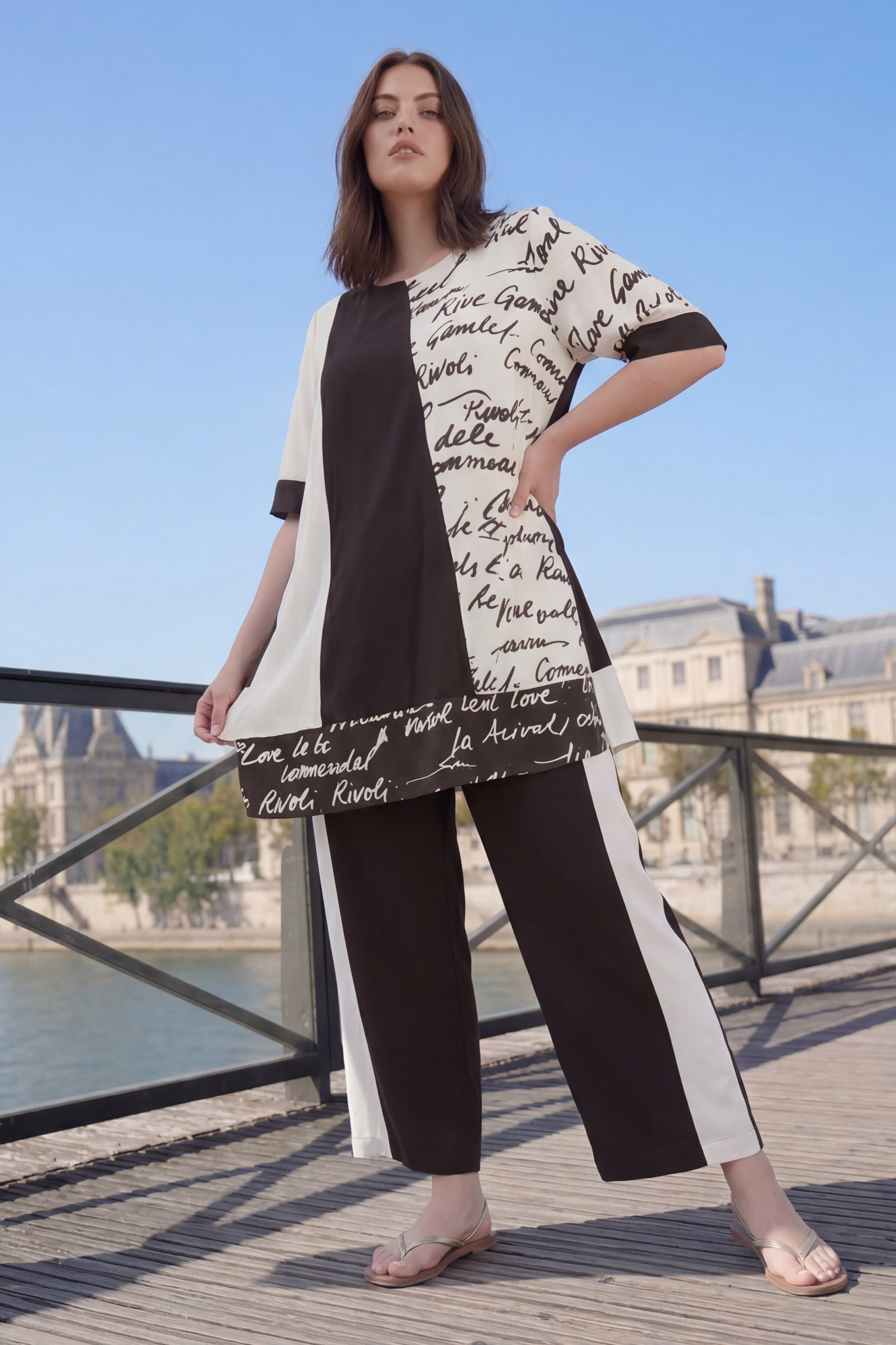 Tunique patchwork  imprimé-noir et blanc graphique