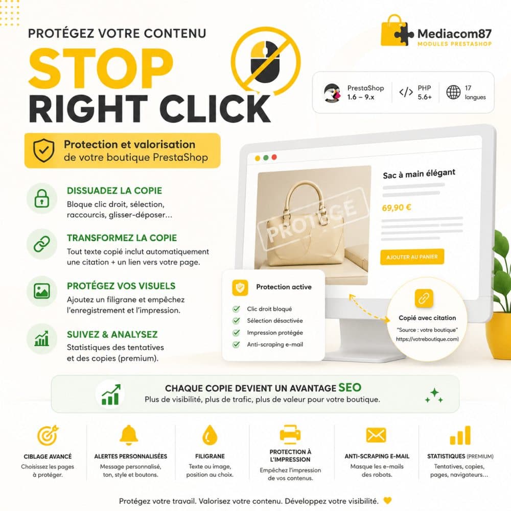Stop Right Clic - Protection et valorisation du contenu de votre boutique