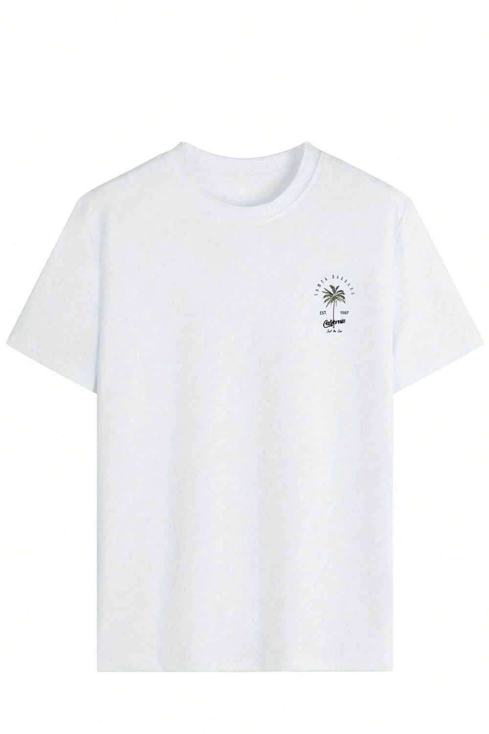 T-shirt manches courtes blanc motif palmier col rond 100% coton