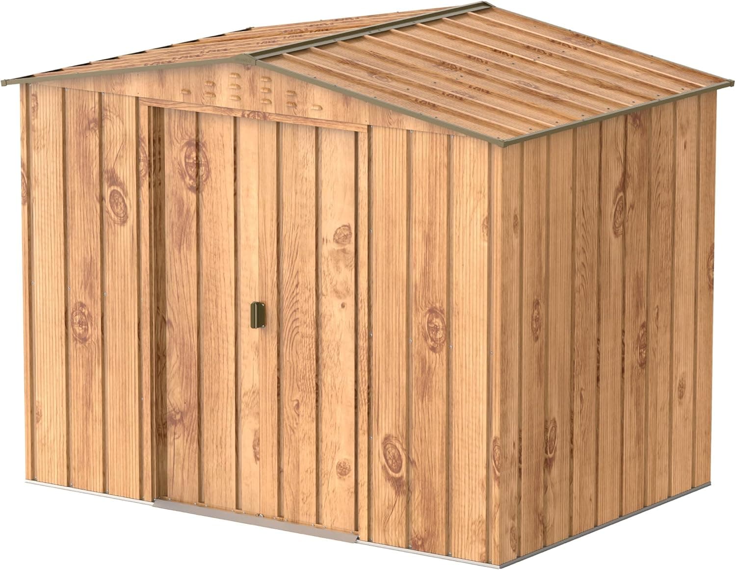 Abri de jardin métal 4,37 m² acier galvanisé portes coulissantes ventilation toit renforcé - 8 x 6 Top , Woodgrain