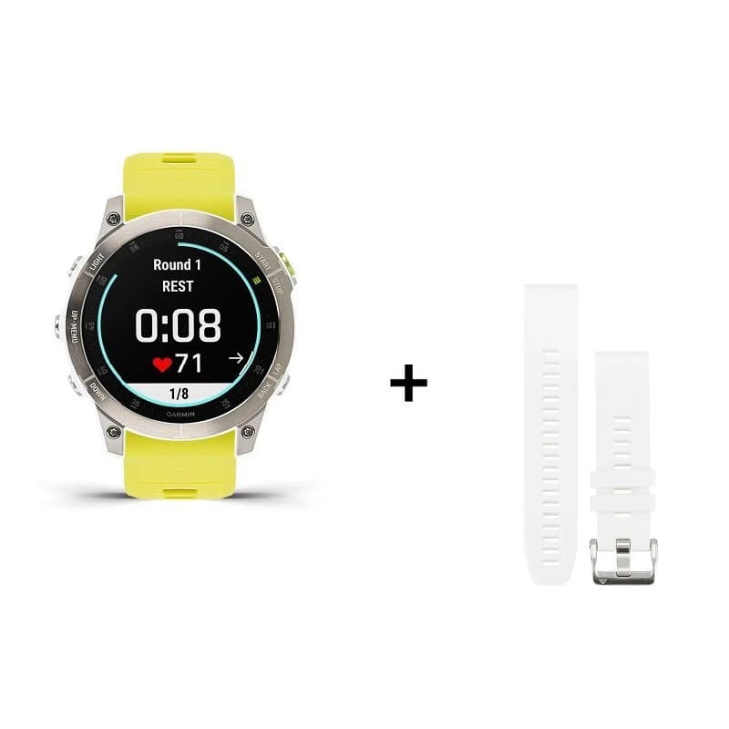 Montre Garmin  EPIX Gen 2 Sapphire Titane + bracelet silicone noir - Sapphire Titane + bracelet silicone jaune