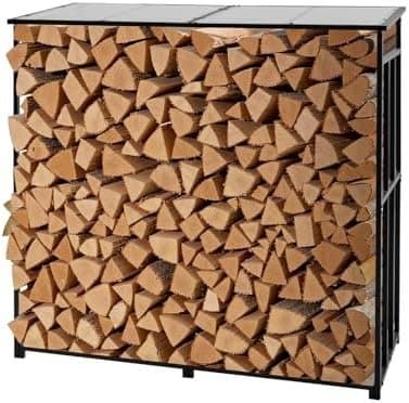 Range-Bûches Extérieur avec Toit Incliné – Support Bois de Chauffage Métal Anti-Pluie