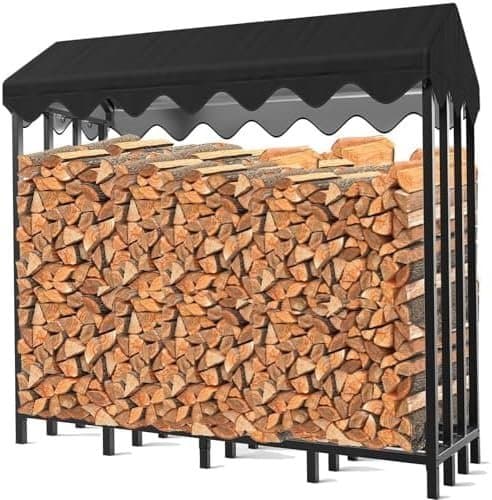 Range-Bûches d'Extérieur avec Housse Imperméable – Support Bois de Chauffage en Métal - Housse de Pluie Intégrale