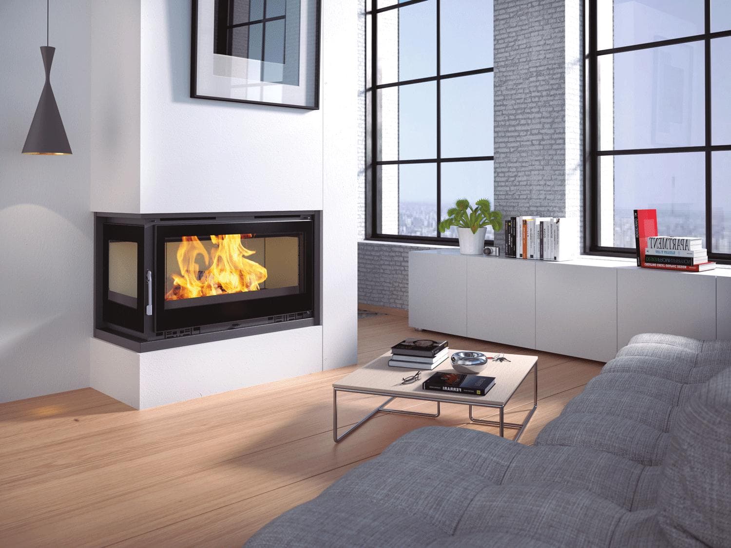 Insert à bois d'angle ventilé - FIREMATIC Eden-I 13.3 kW