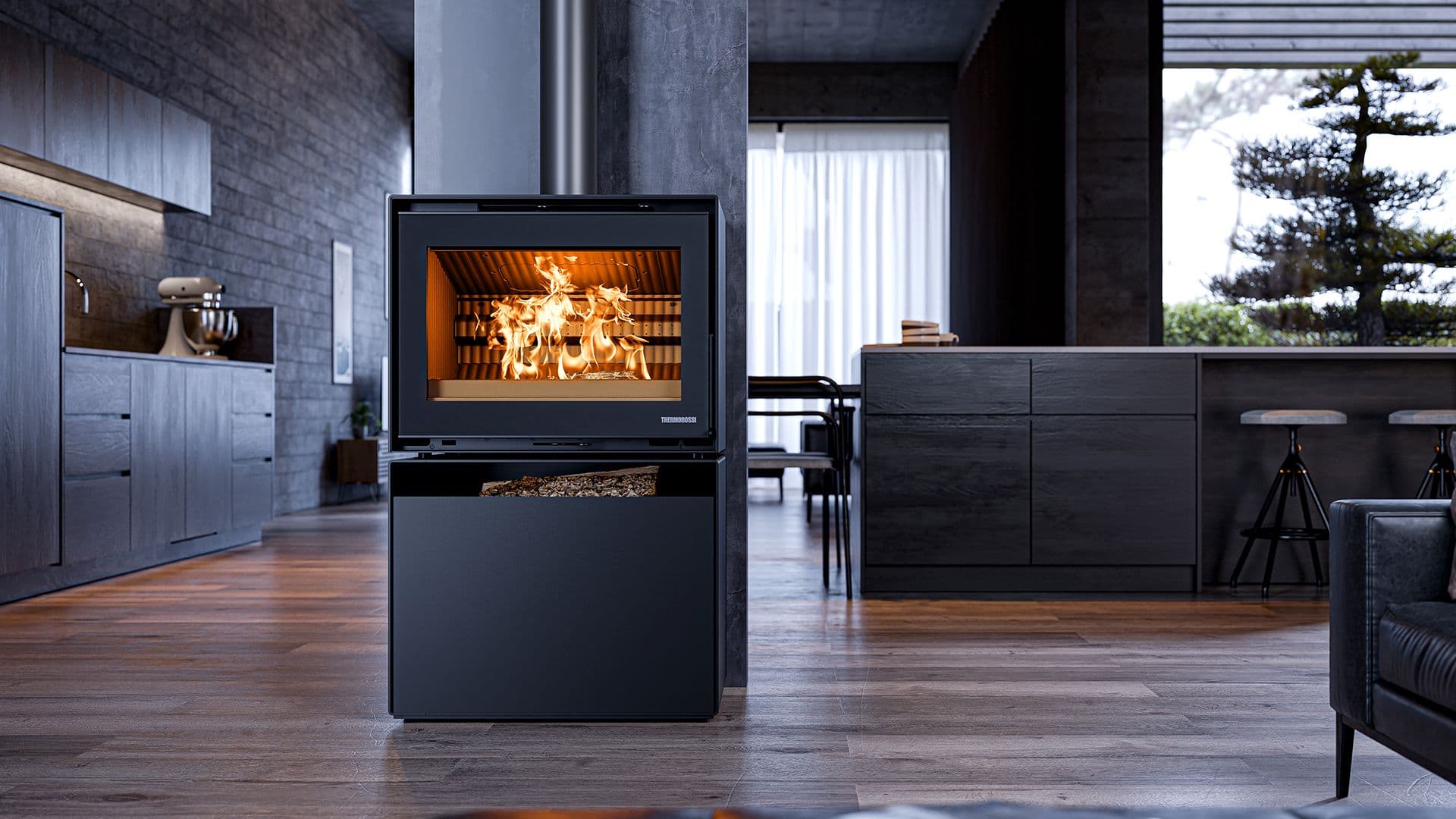 Poêle à bois design raccordable - THERMOROSSI Moonlight 7.9 kW