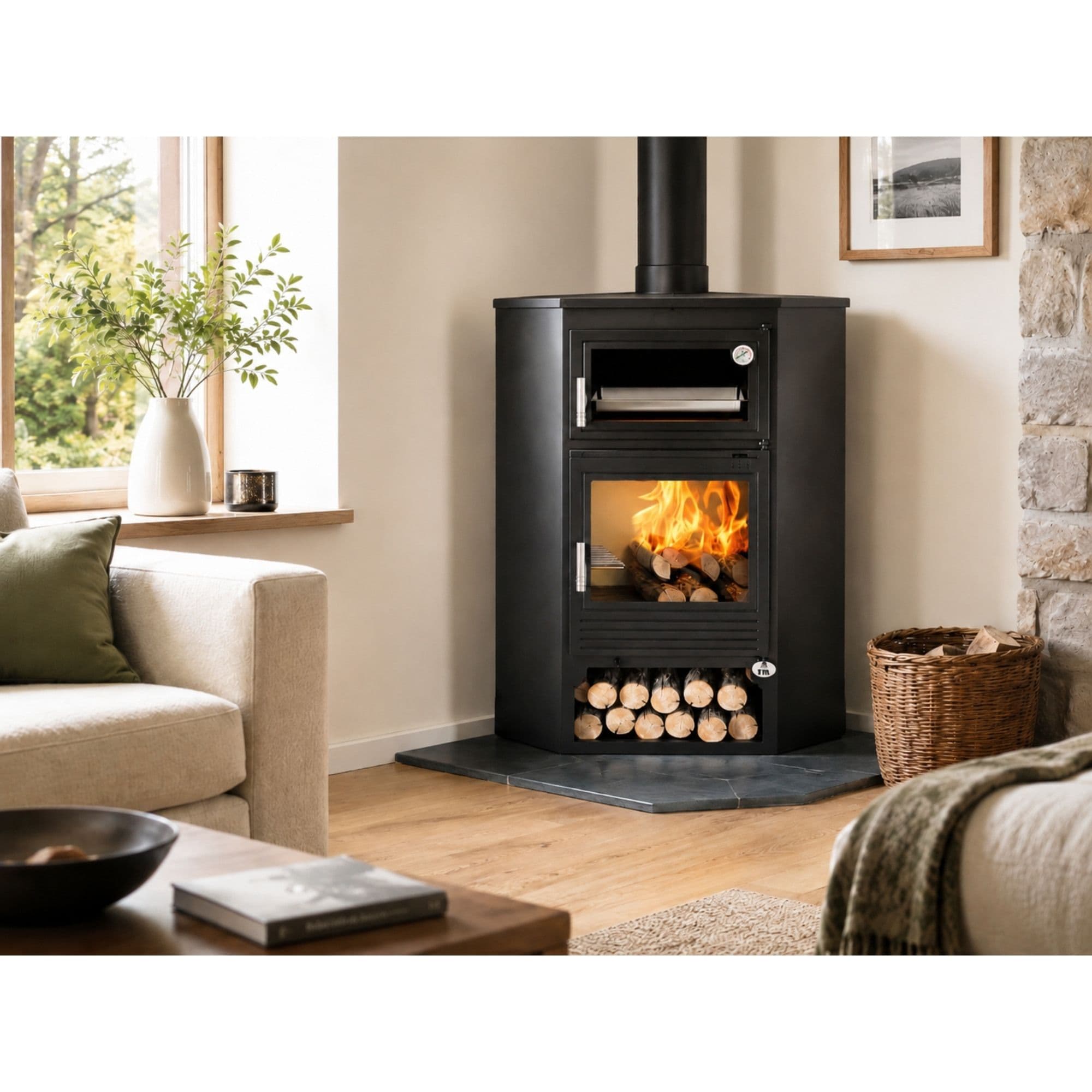 Poêle à bois d'angle avec four - FIREMATIC Buffalo 11.3 kW