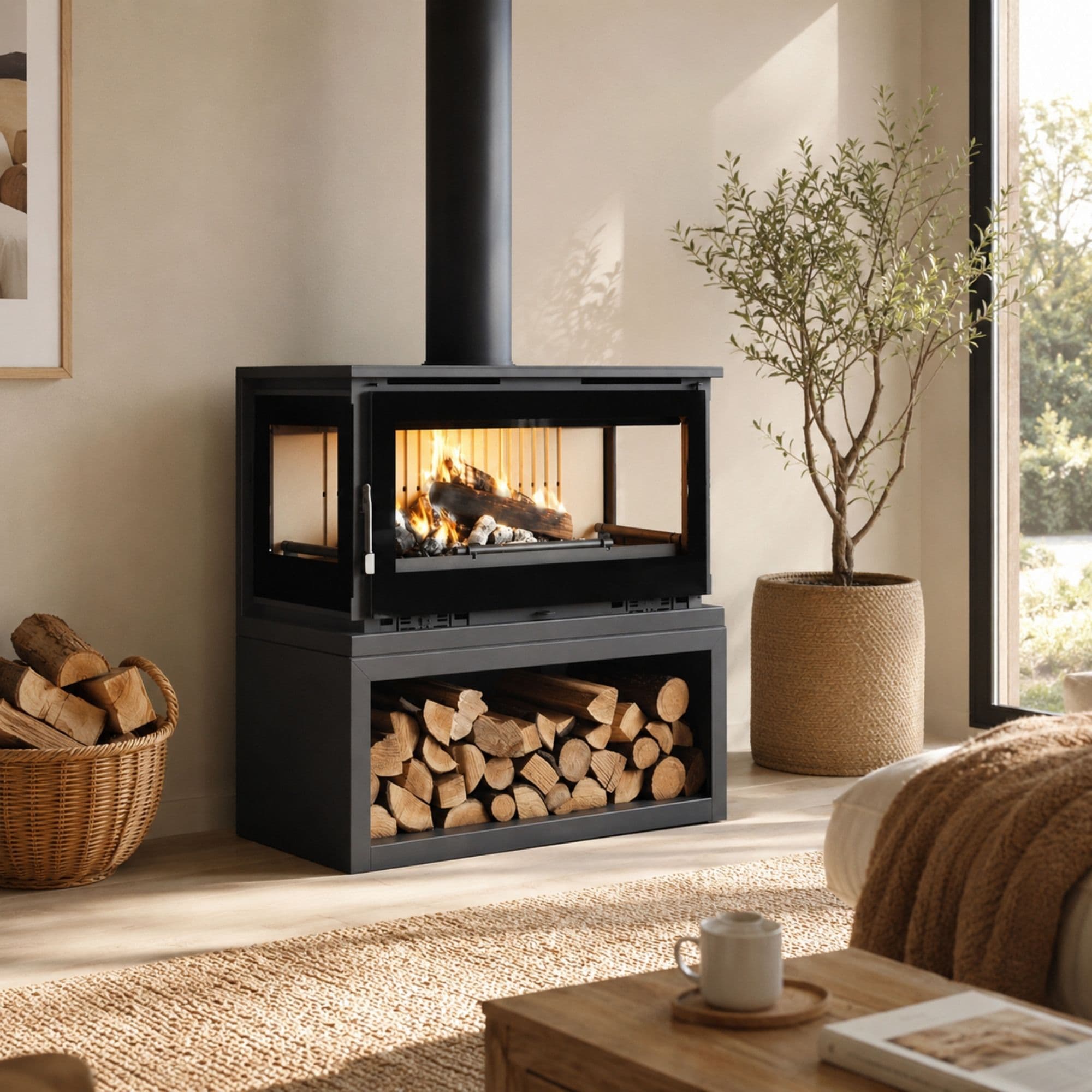 Poêle à bois raccordable 3 vitres - FIREMATIC Calgary - L 13.5 kW