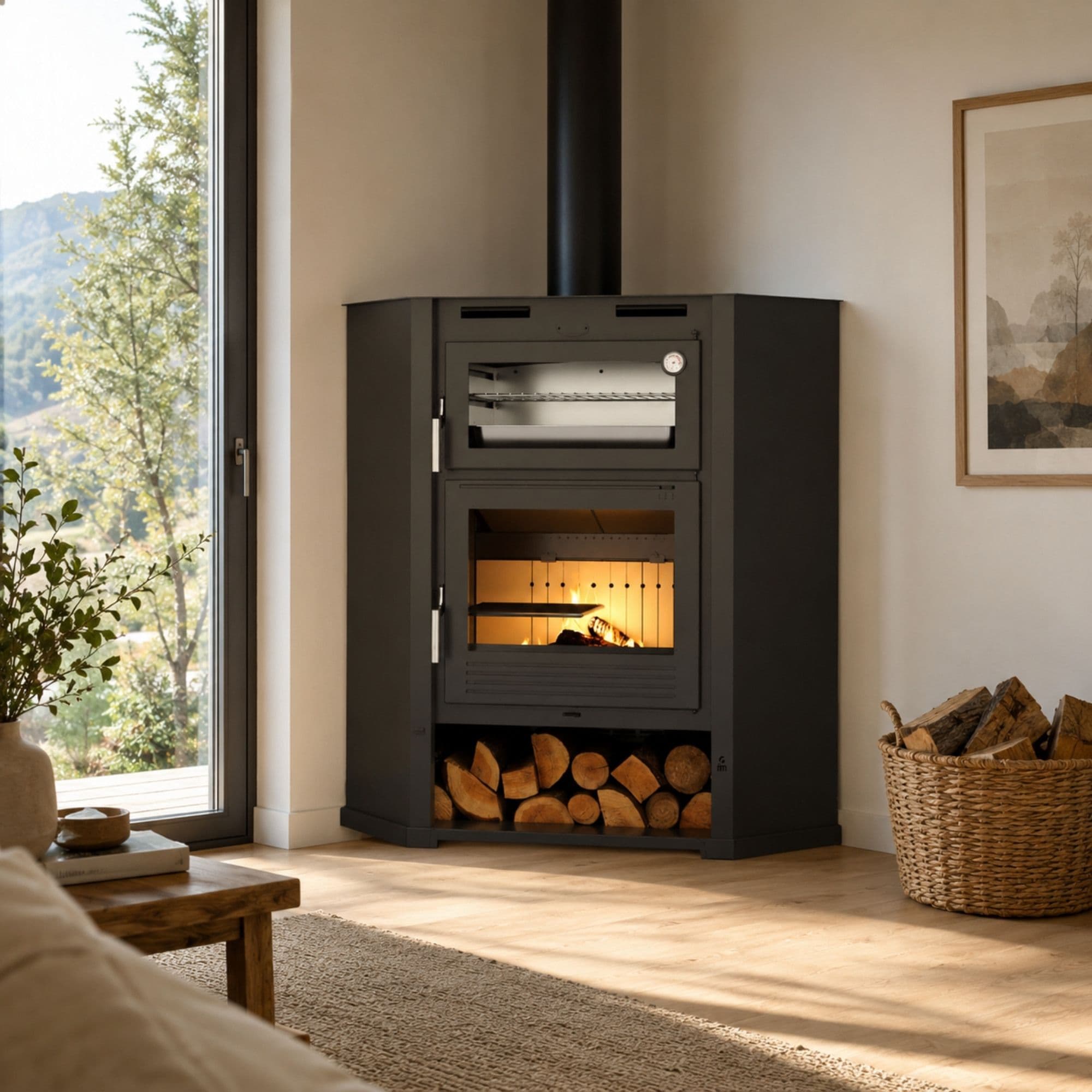 Poêle à bois d'angle avec four - FIREMATIC Flint 9.5 kW