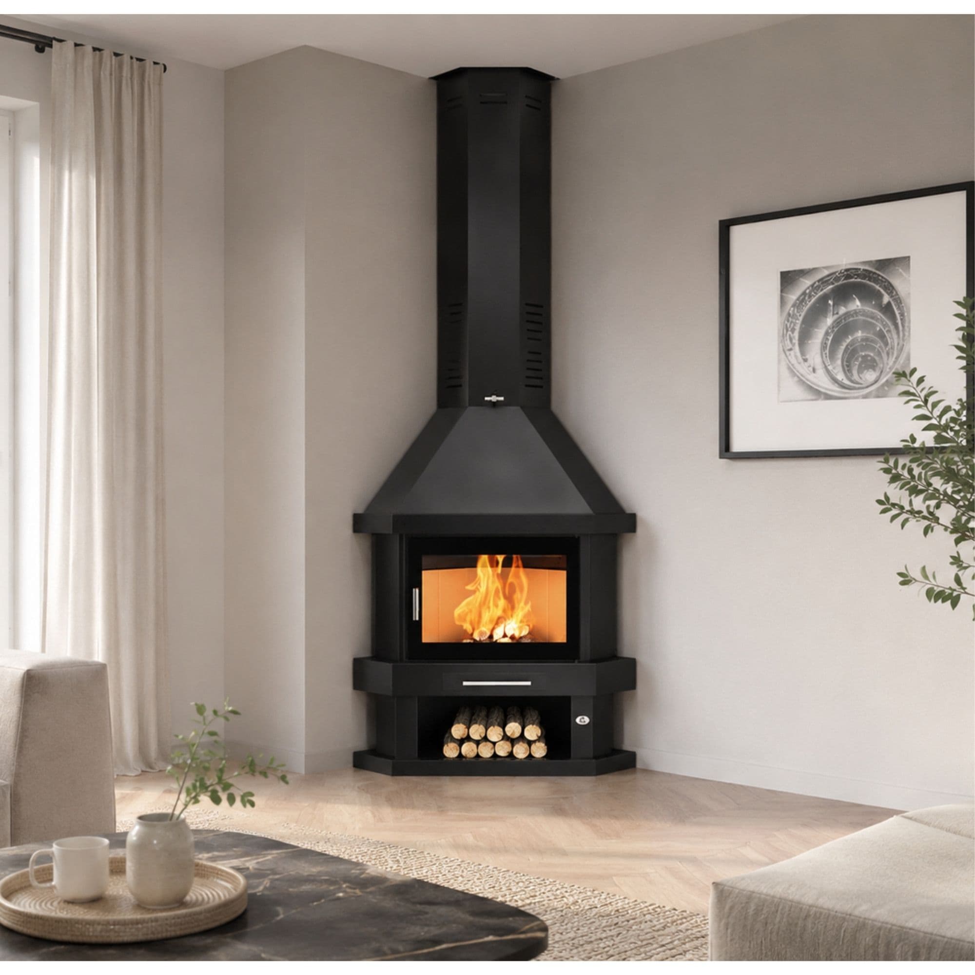 Poêle à bois d'angle FIREMATIC Windsor 13.8 kW