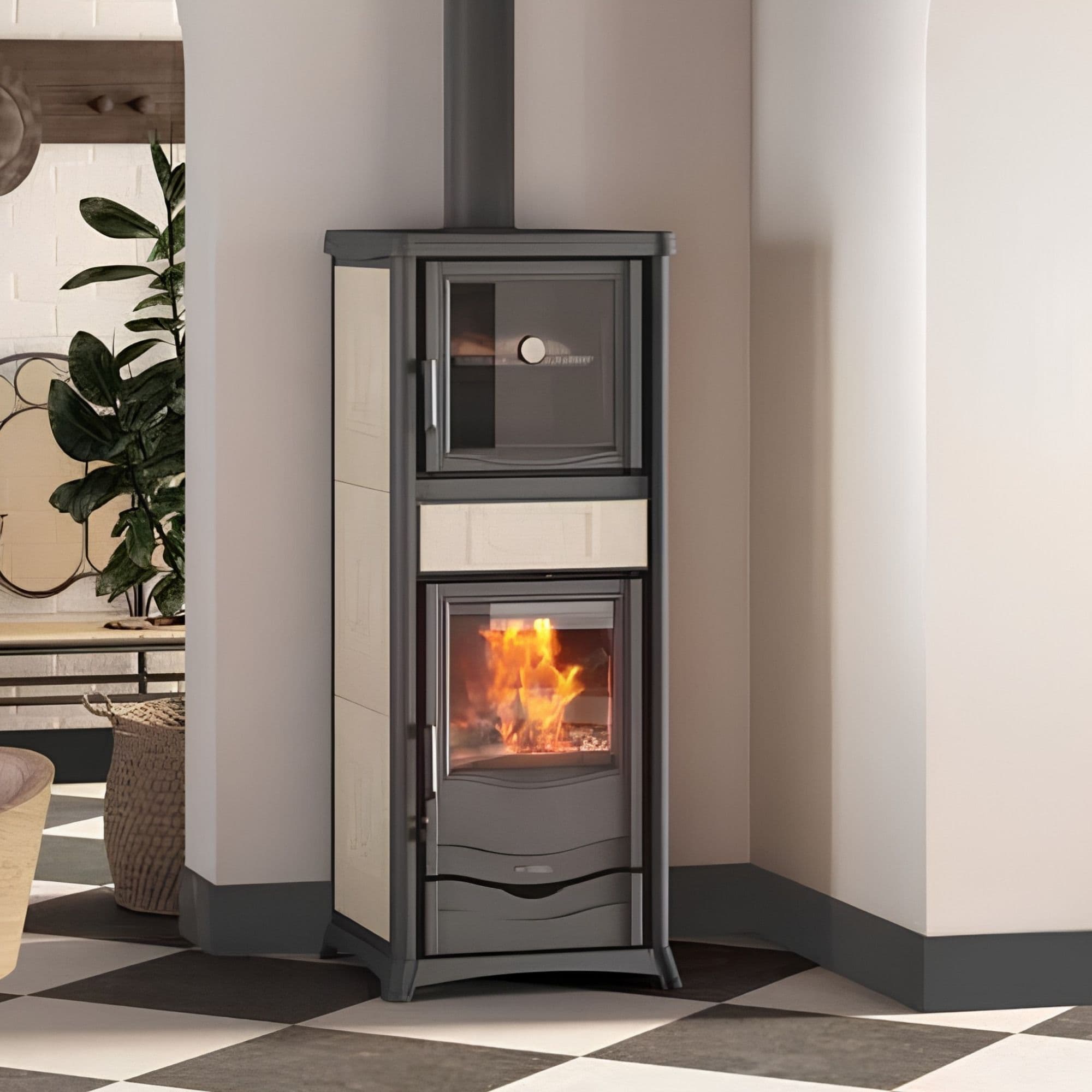 Poêle à bois avec four raccordable - LA NORDICA Rossella Plus Forno.165 Ceramica 9.4 kW