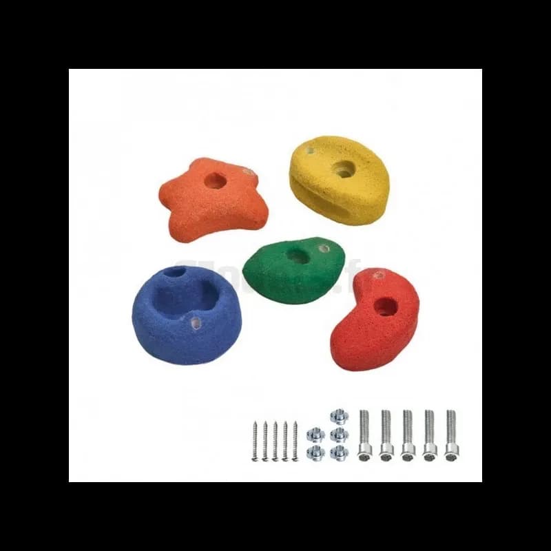 Prises d'escalade colorées avec visserie