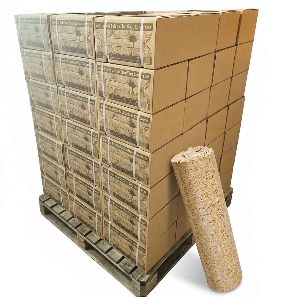 Bûches densifiées, palette 960 kg, feuillus durs — Comme à l'ancienne