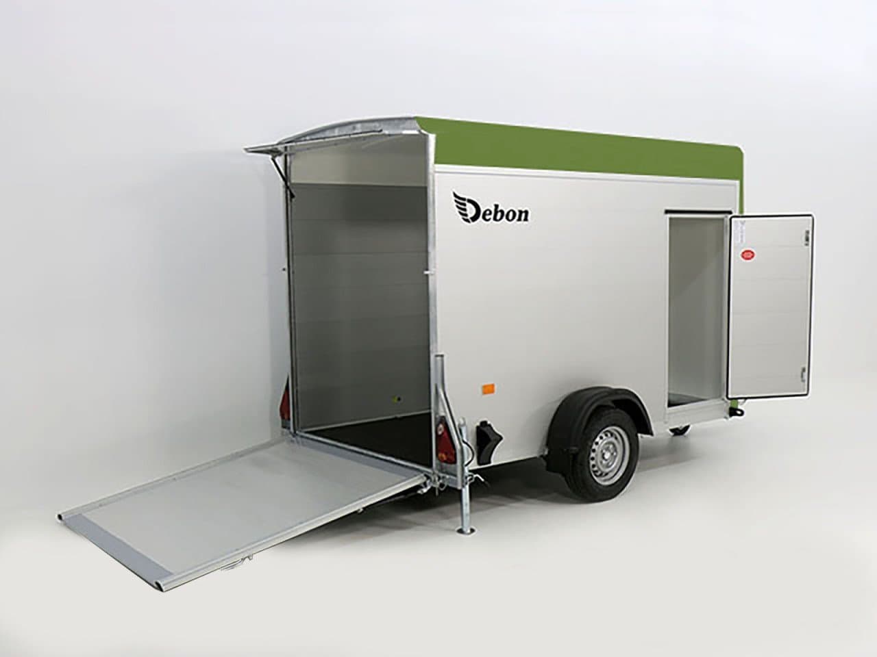 Debon Reboque fechado C300 148x295cm H:190cm 1,3t Alu, Polybug, Porta, verde oliva-Novo
