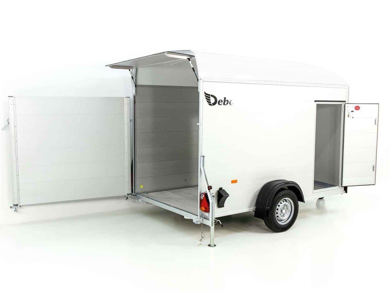 Debon Reboque fechado C400 164x315cm H:200cm 1,3t, Alu, Polybug, Porta, branco-Novo