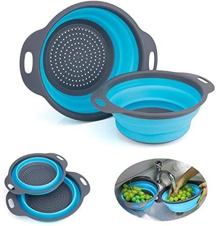 Passoire de cuisine pliable  - Passoire pliable en silicone - Passoire de cuisine  pliable Bleu 20cm x 20cm
