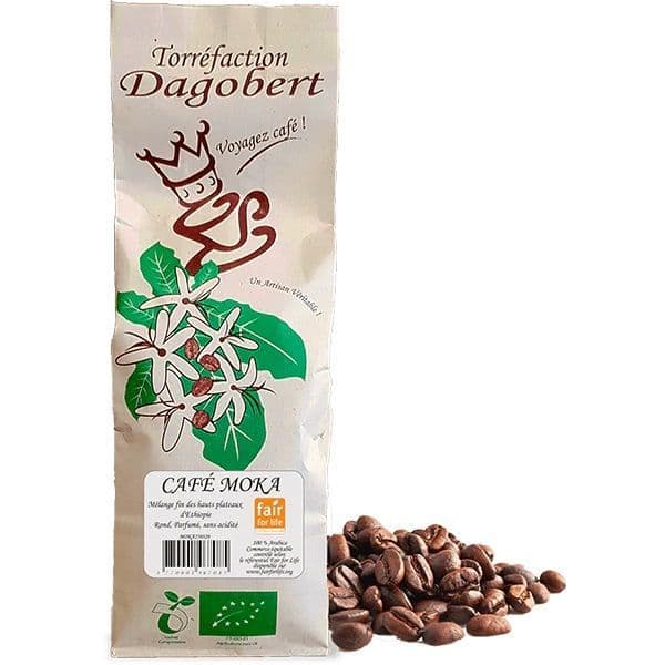 Mélange Café Moka Bio Éthiopie et équitable 100% Arabica - Les Cafés Dagobert 250g Grains (Graines)