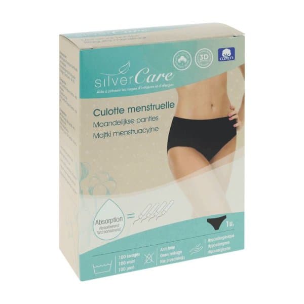 Culotte menstruelle en Coton Bio - Noir - SilverCare S (36/38)