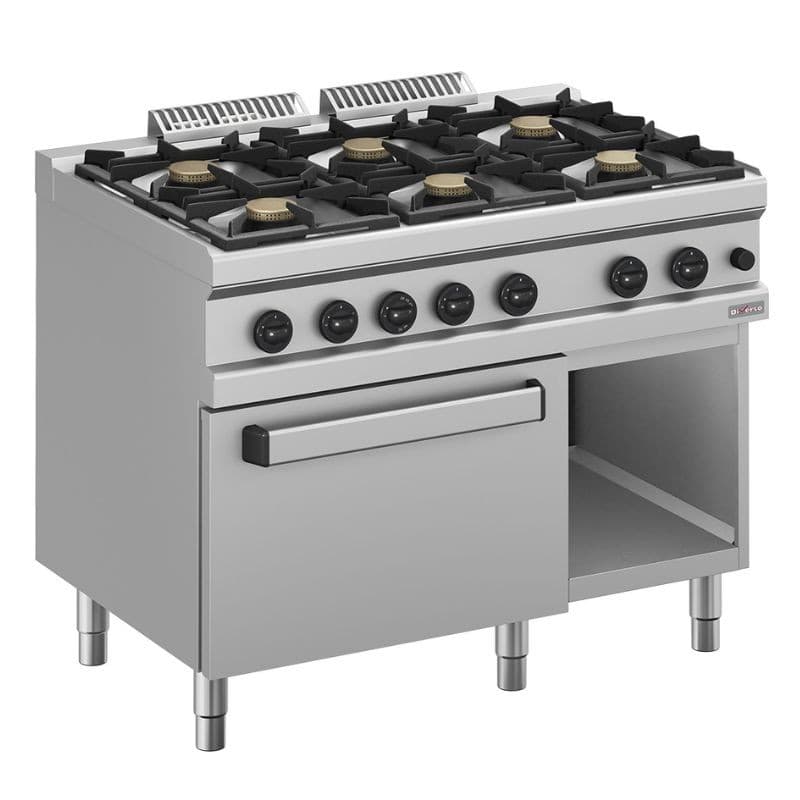 Fourneau gaz 6 feux vifs, sur four gaz GN 2/1 DIVERSO