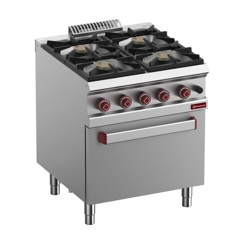 Fourneau 4 feux vif, four gaz GN 2/1 DIAMOND
