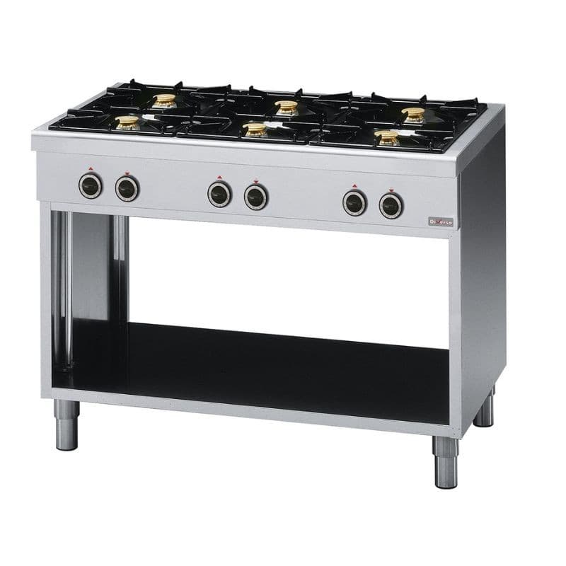 Fourneau avec 6 feux vifs, sur armoire ouverte DIVERSO