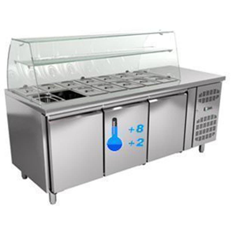 Saladette 3 portes GN1/4 vitrée