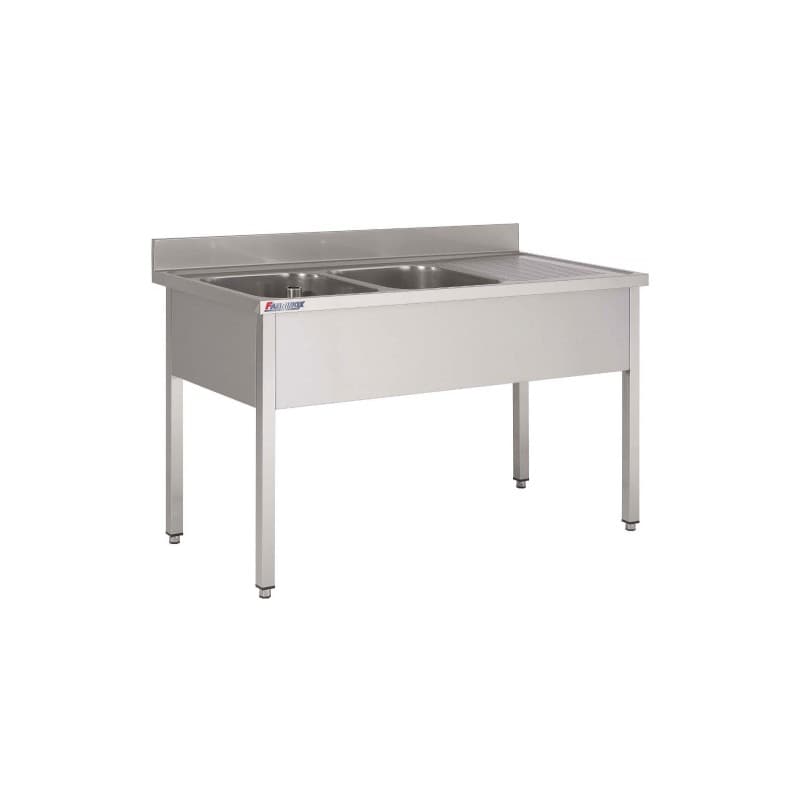 Plonge Inox Largeur 1400 mm - 2 Bacs à Gauche