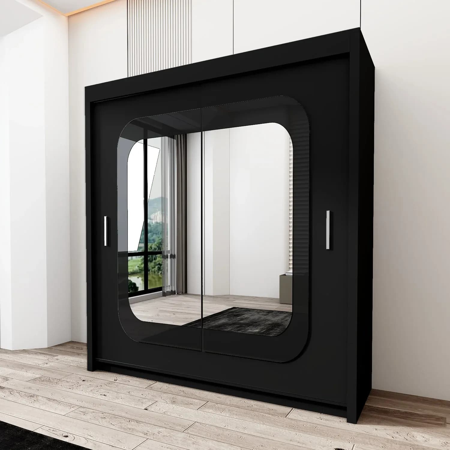 Marika Sliding Mirror Door Wardrobe – 120–203cm Modern Bedroom Storage UK