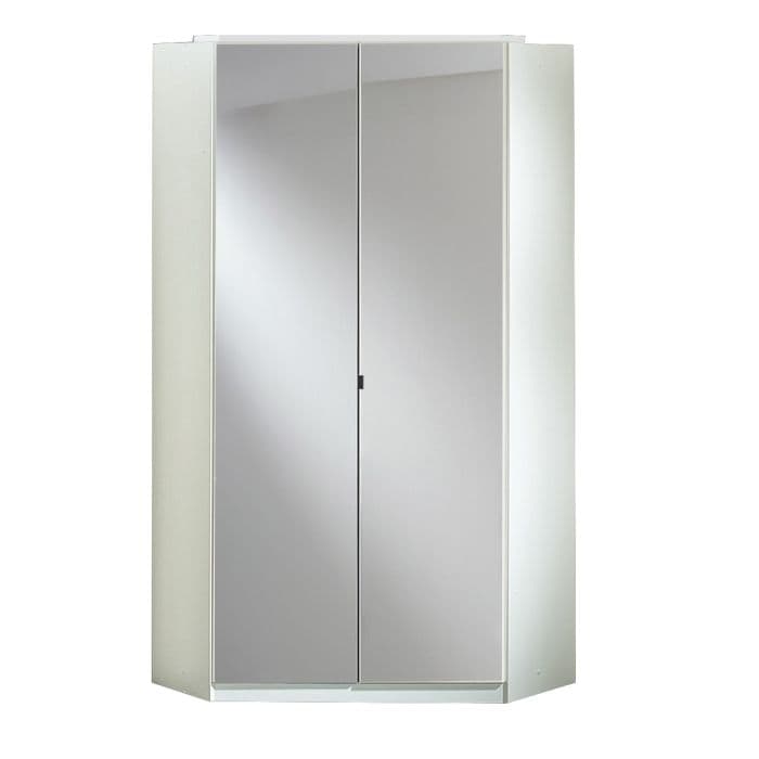 CALLISTO 95cm White Gloss Corner Wardrobe – 2 Door Mirrored Bedroom Storage UK