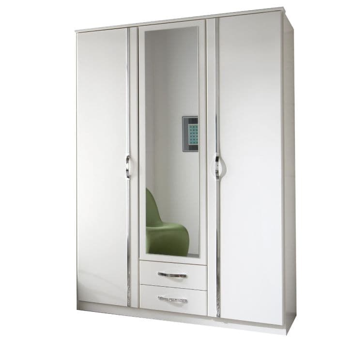 DAYTON 135cm White 3 Door Wardrobe – Modern Bedroom Storage UK