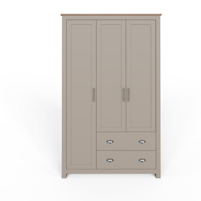 LEVIS 112cm Grey 3 Door Wardrobe – Modern Bedroom Storage UK