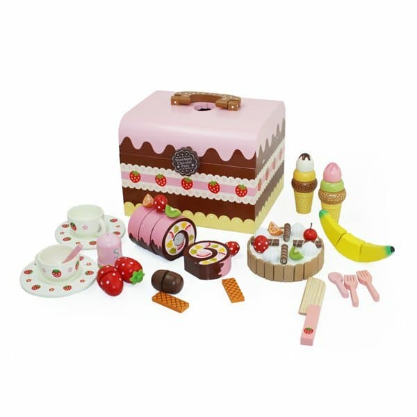 Ma boîte de gourmandise - jouet en bois, Gâteaux de Fraise, service du thé au Chocolat, fête maison Cadeau