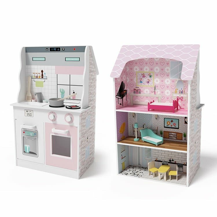 Maison enfant en bois 2 en 1 avec accessoires WOODoudou