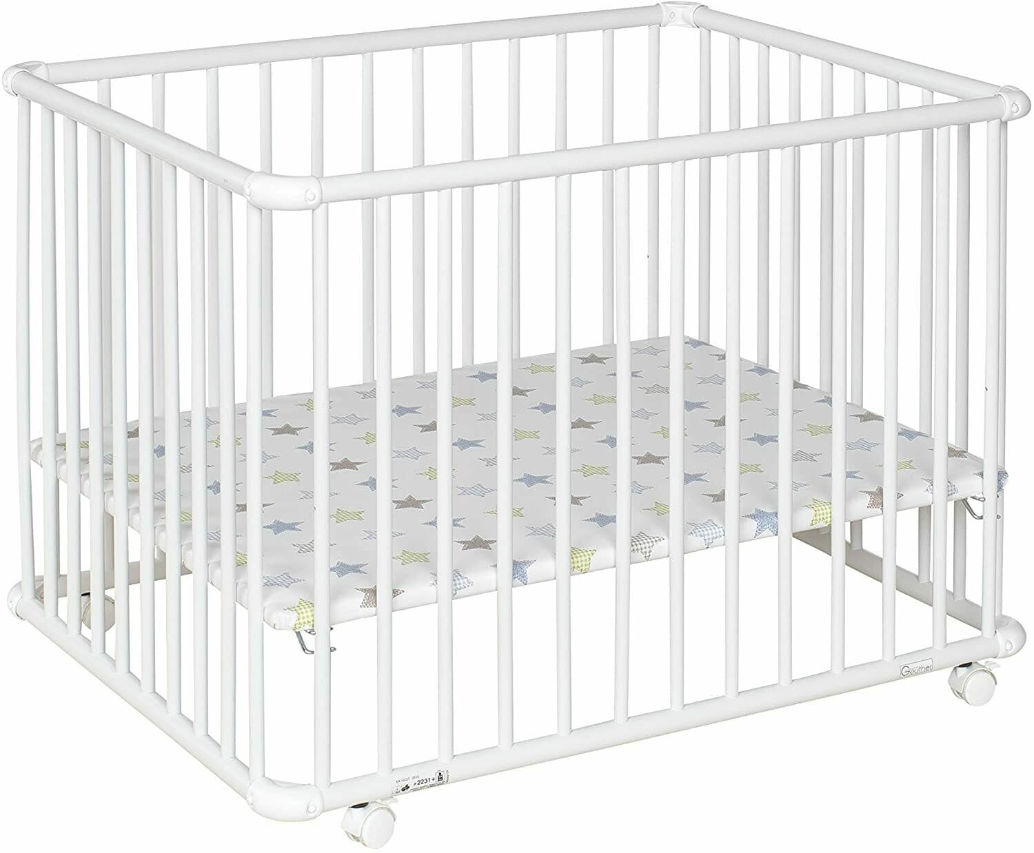 Geuther, 2231+Parc Belami, parc pour enfants Blanc, Etoiles, 76 x 97 cm, retrait magasin 1h