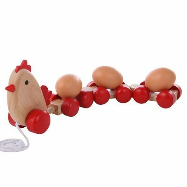 Bébé poule et ses œufs en bois, cadeau Pâques enfant