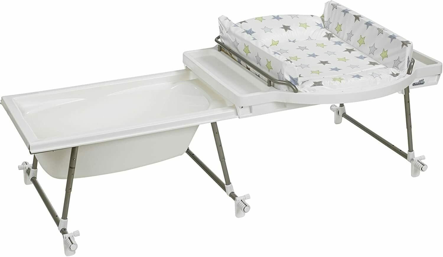 Geuther Combiné de Bain Aqualino, baignoire et table à langer avec matelas PVC, Coloris: Cercles