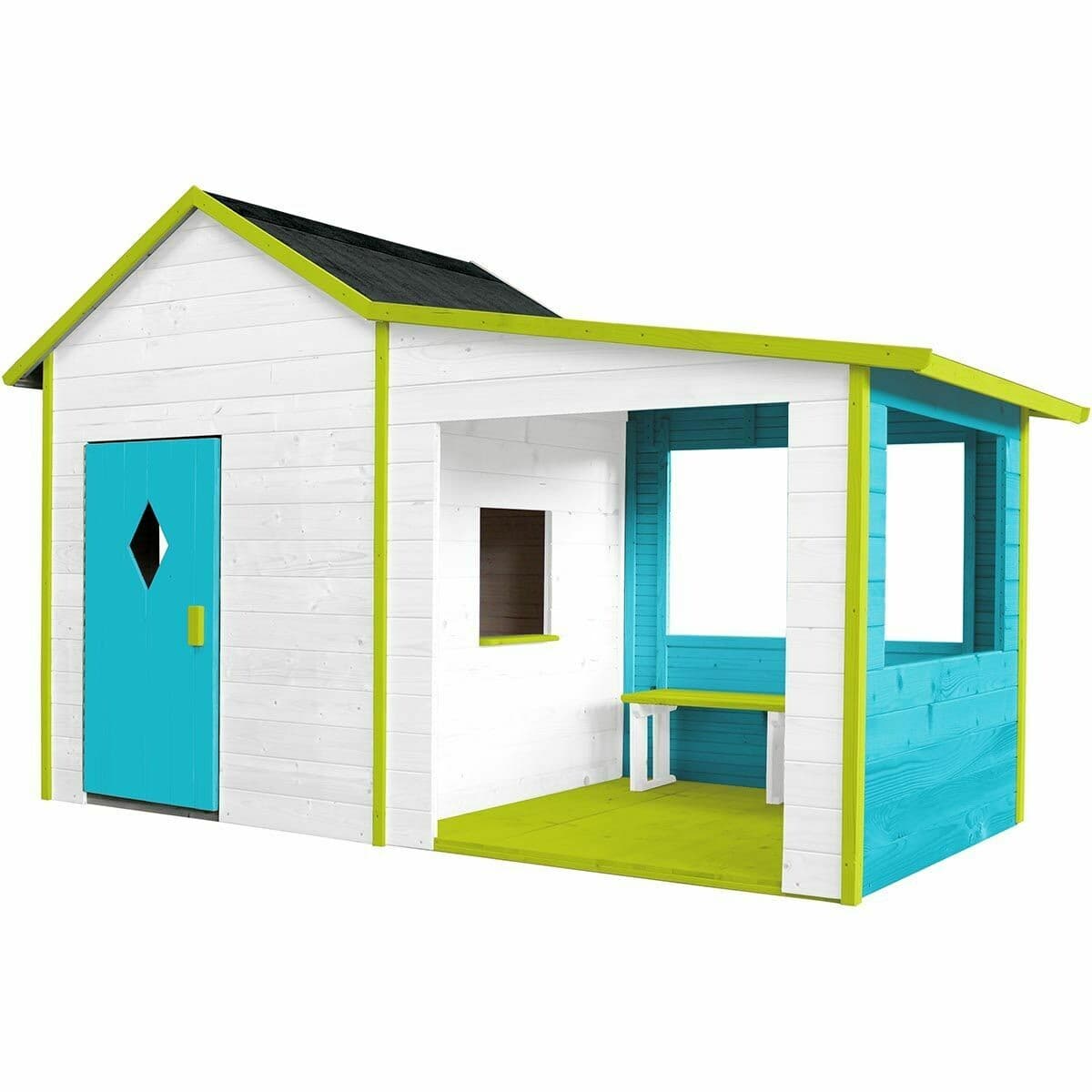 Cabane pour enfant en bois avec préau et banc - Amaryllis