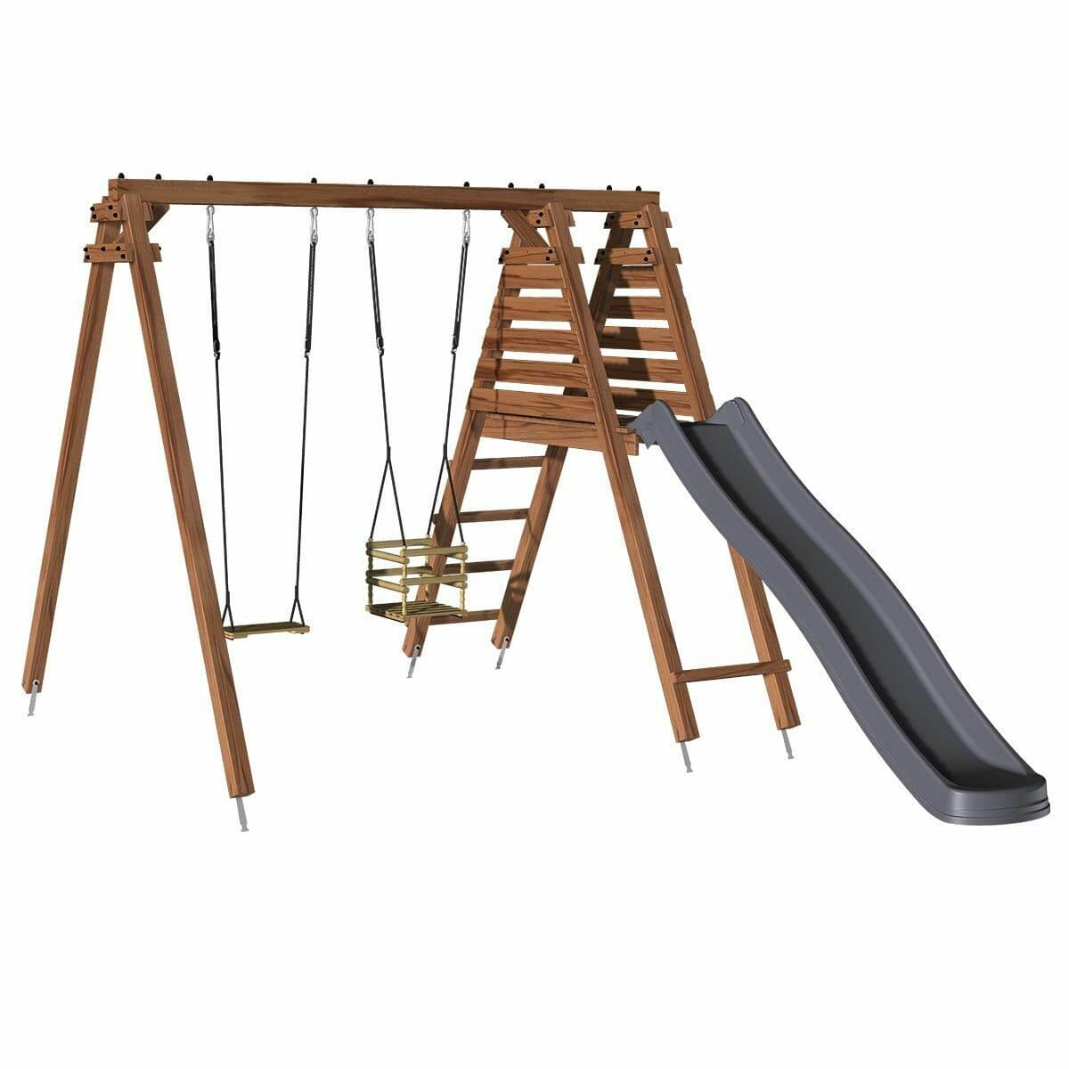 Soulet Portique aquatique avec toboggan en bois traité carré, eco-friendly 2 agrès - Prune