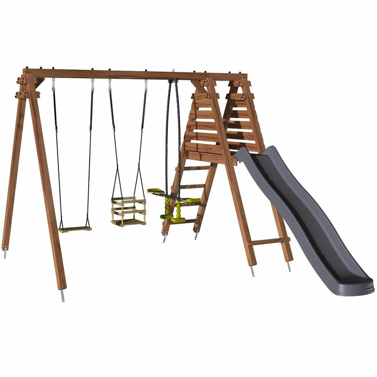 Soulet Station portique aquatique avec toboggan en bois traité carré, eco-friendly 3 agrès - Trèfle