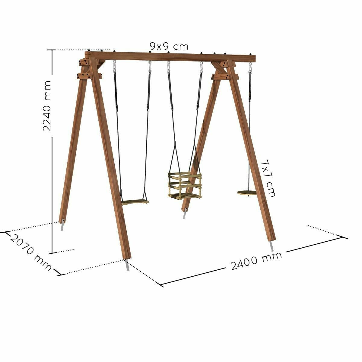 Portique en bois traité carré, eco-friendly 3 agrès - Ulysse