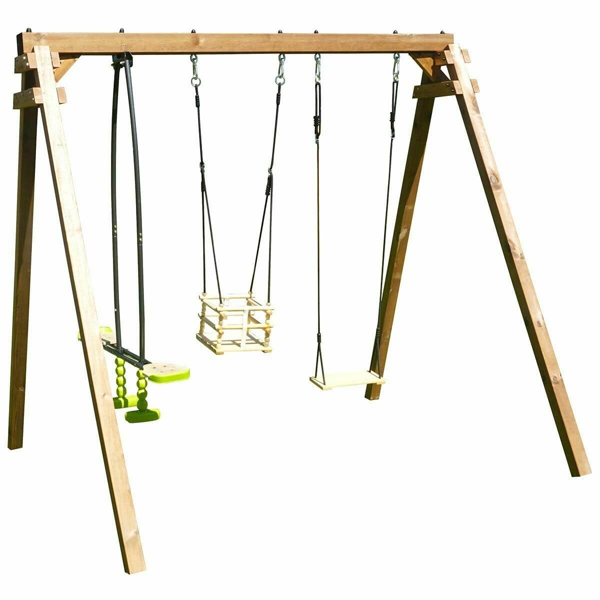 Portique en bois traité carré, eco-friendly 3 agrès - Pierre