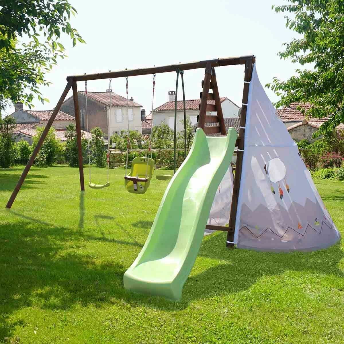 Station en bois avec portique, tipi et toboggan - Camélia, retrait magasin 1h