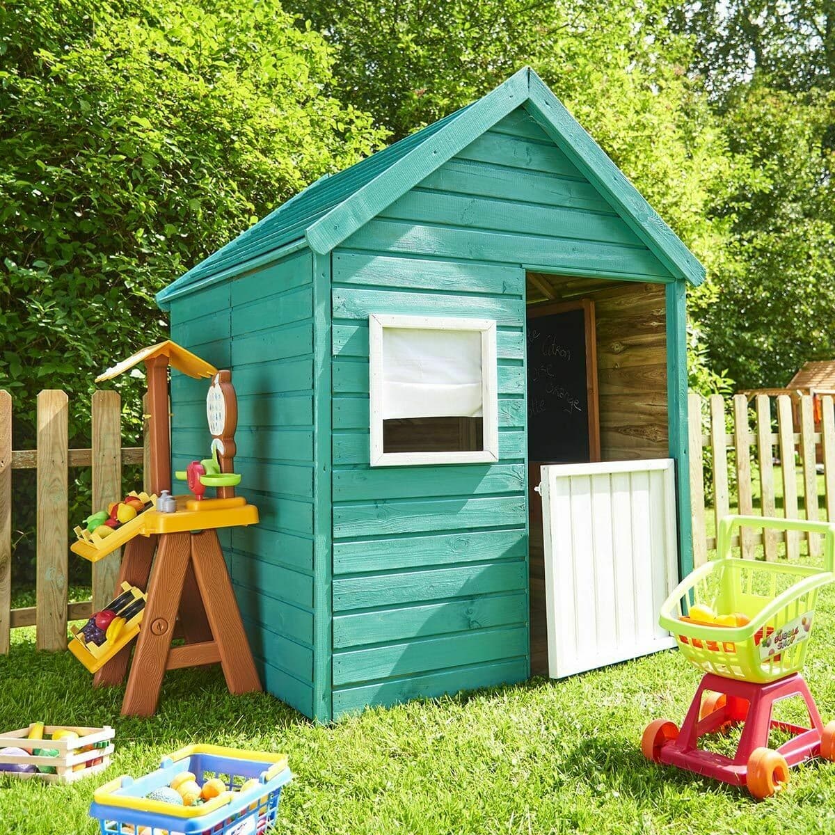 Cabane en bois traité avec plancher et portillon pour enfant - Marina