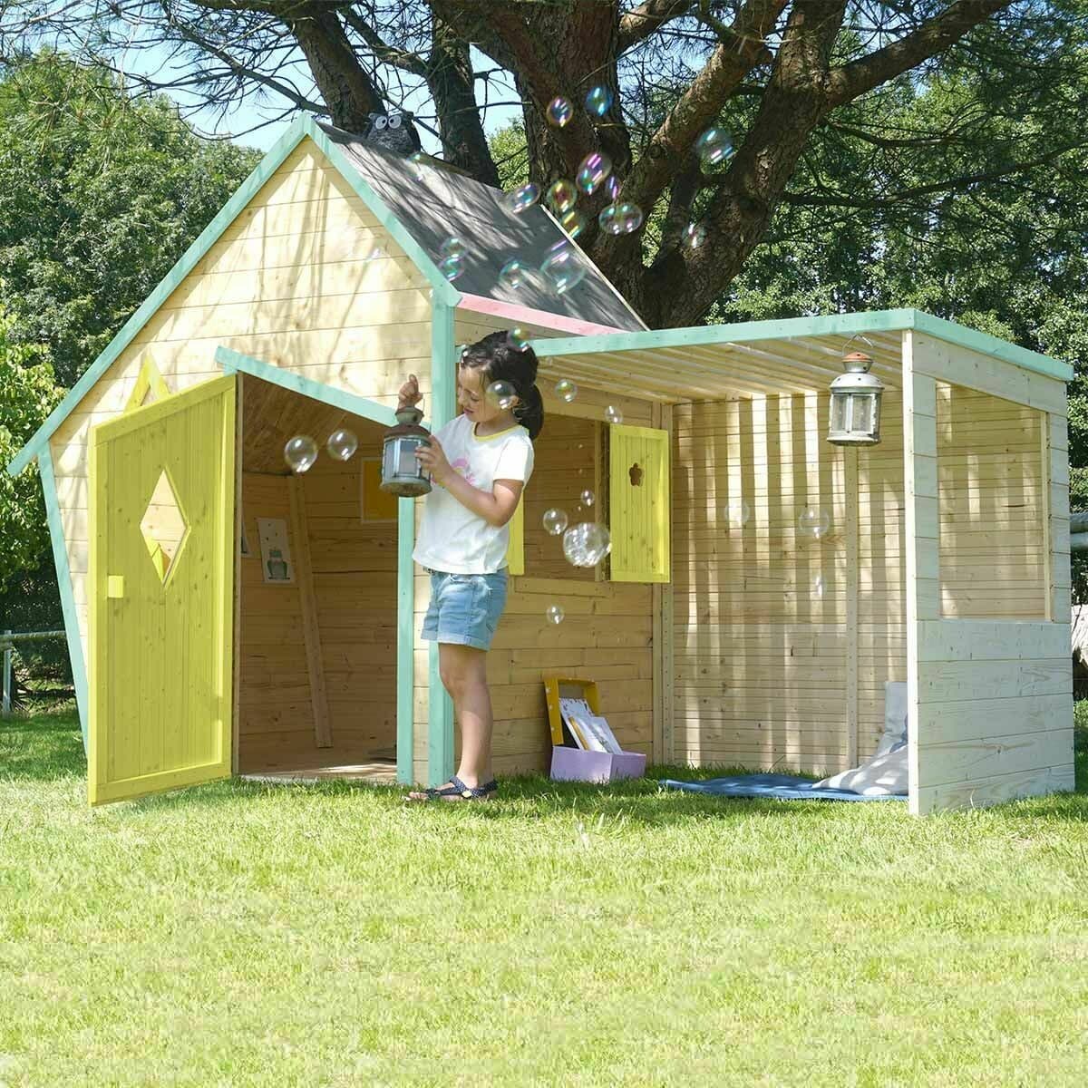 Soulet - Maisonnette destructurée en bois pour enfants avec pergola - Erana