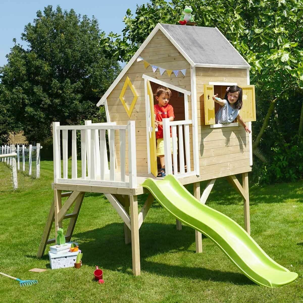Soulet - Maisonnette destructurée en bois pour enfants avec toboggan - Lully