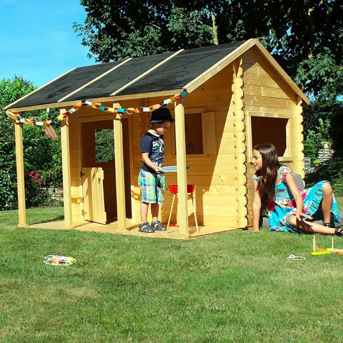 Cabane en bois avec pergola pour enfant - Constance