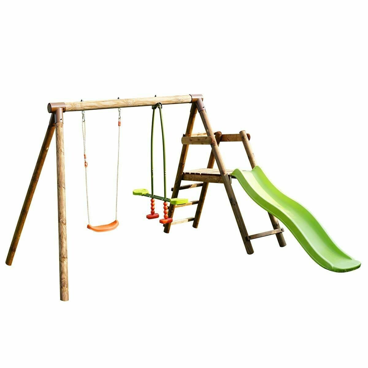 Petite station en bois 2 agrès et toboggan en plastique - Menthe